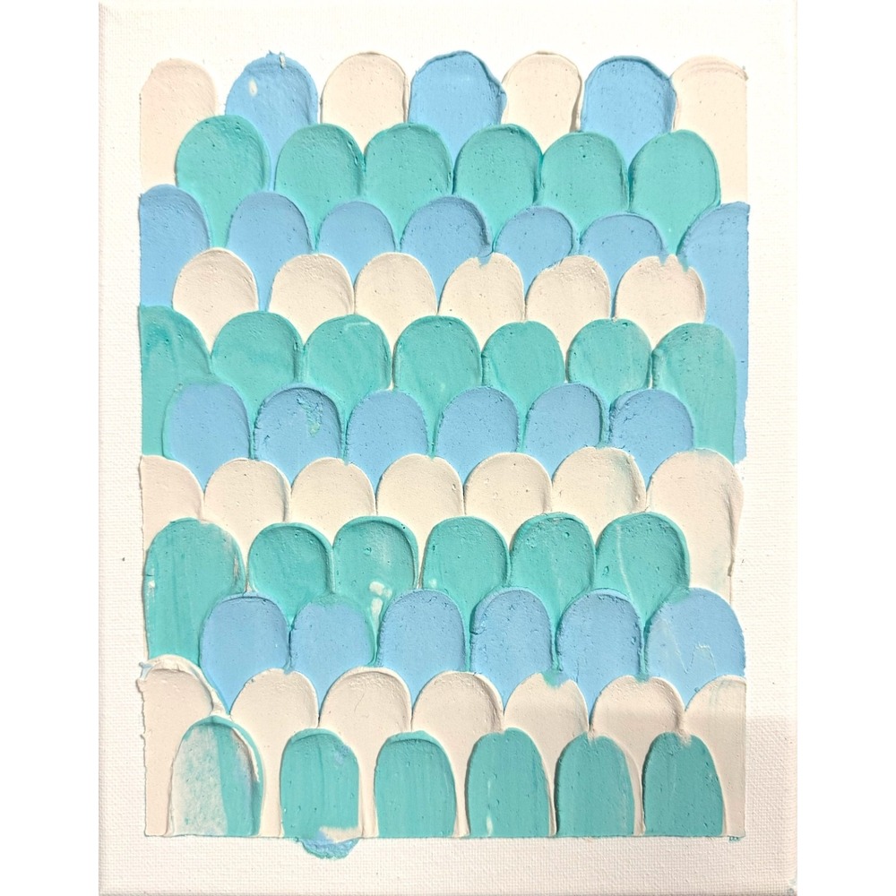 Papa Diouf Original Painting Abstract Ocean Wave Blue Turquoise 8x10 New